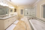 The master bath is stunning.  It has a separate shower with body sprays and a huge jetted tub